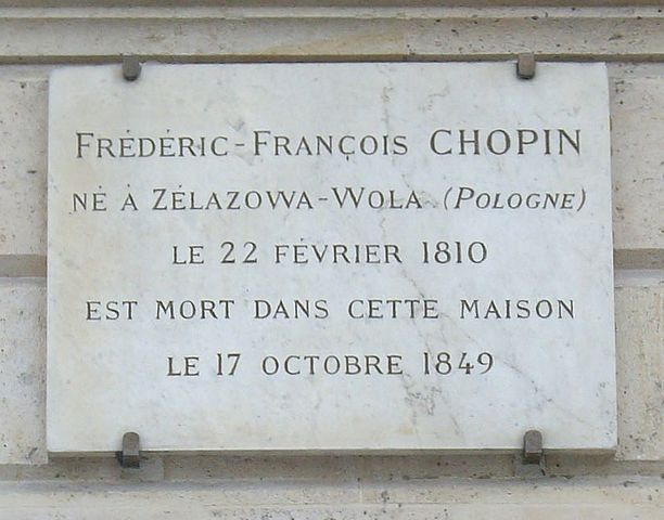 Tablica Fryderyka Chopina, 12 place Vendôme, Paryż